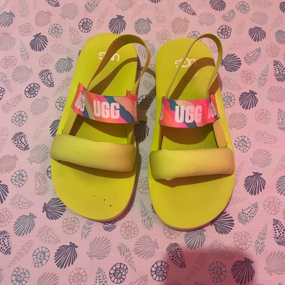 UGG Vibrant Yellow Sandals with Multicolor Strap